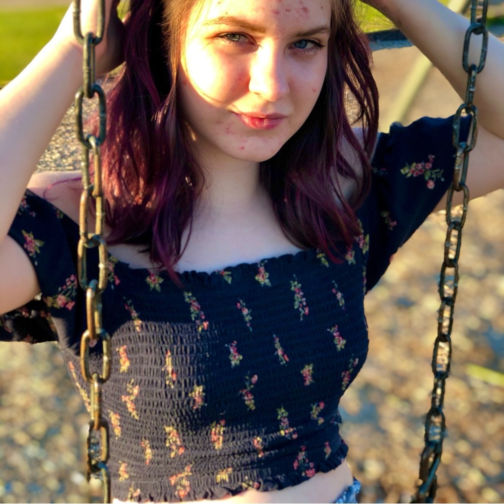 Off the shoulder navy floral top